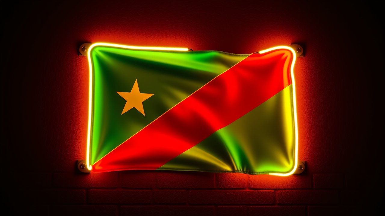 Flag of Congo 🇨🇬 in neon sign style