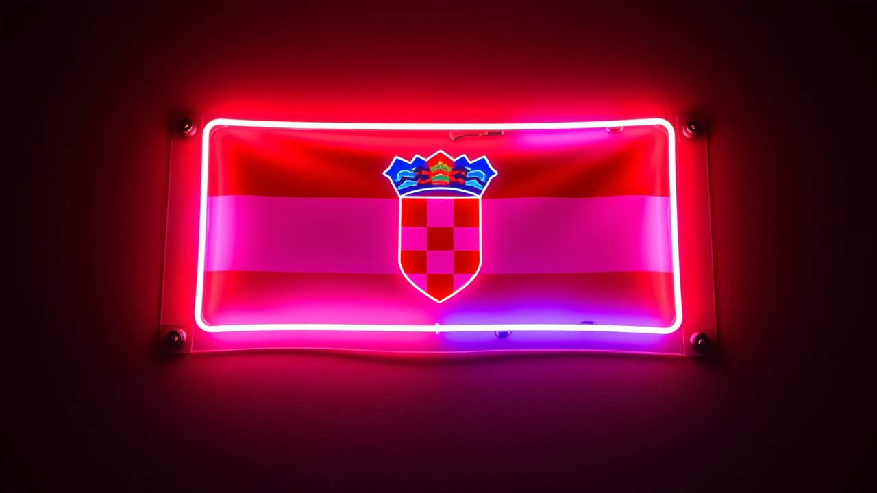Flag of Croatia 🇭🇷 in neon sign style