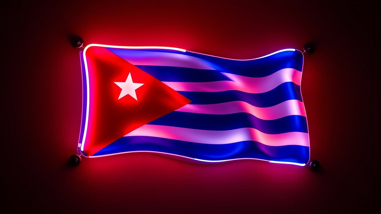 Flag of Cuba 🇨🇺 in neon sign style