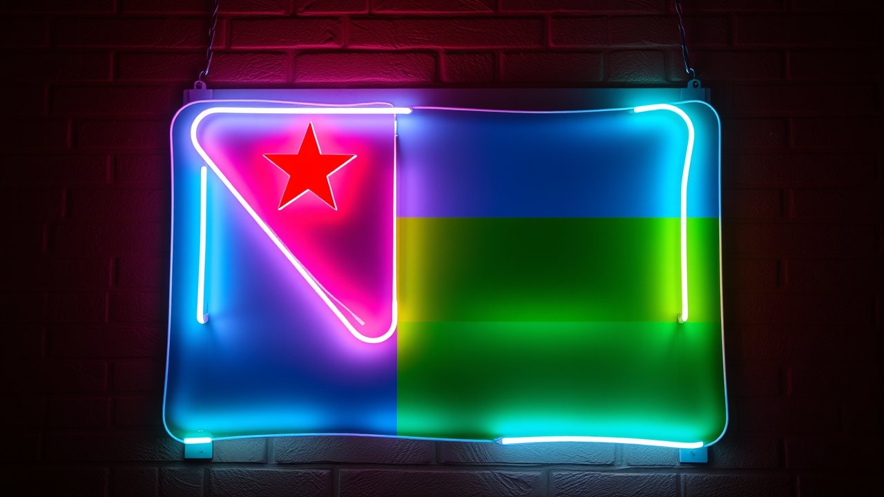 Flag of Djibouti 🇩🇯 in neon sign style