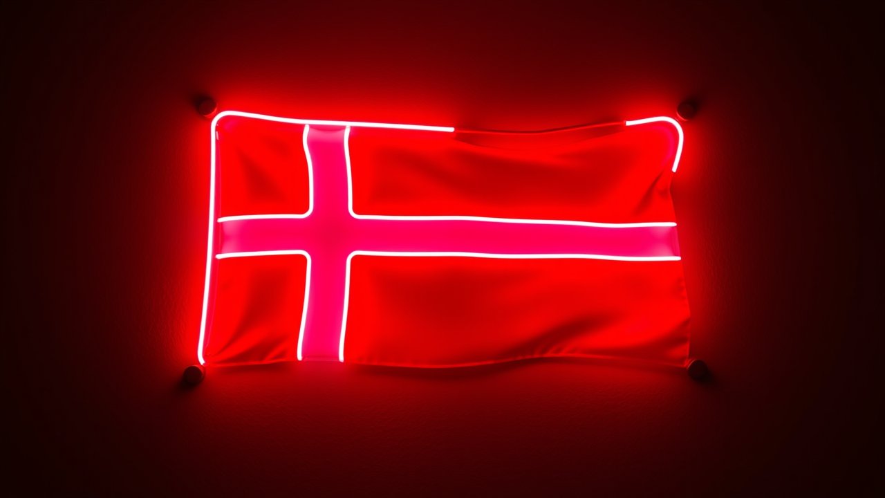 Flag of Denmark 🇩🇰 in neon sign style