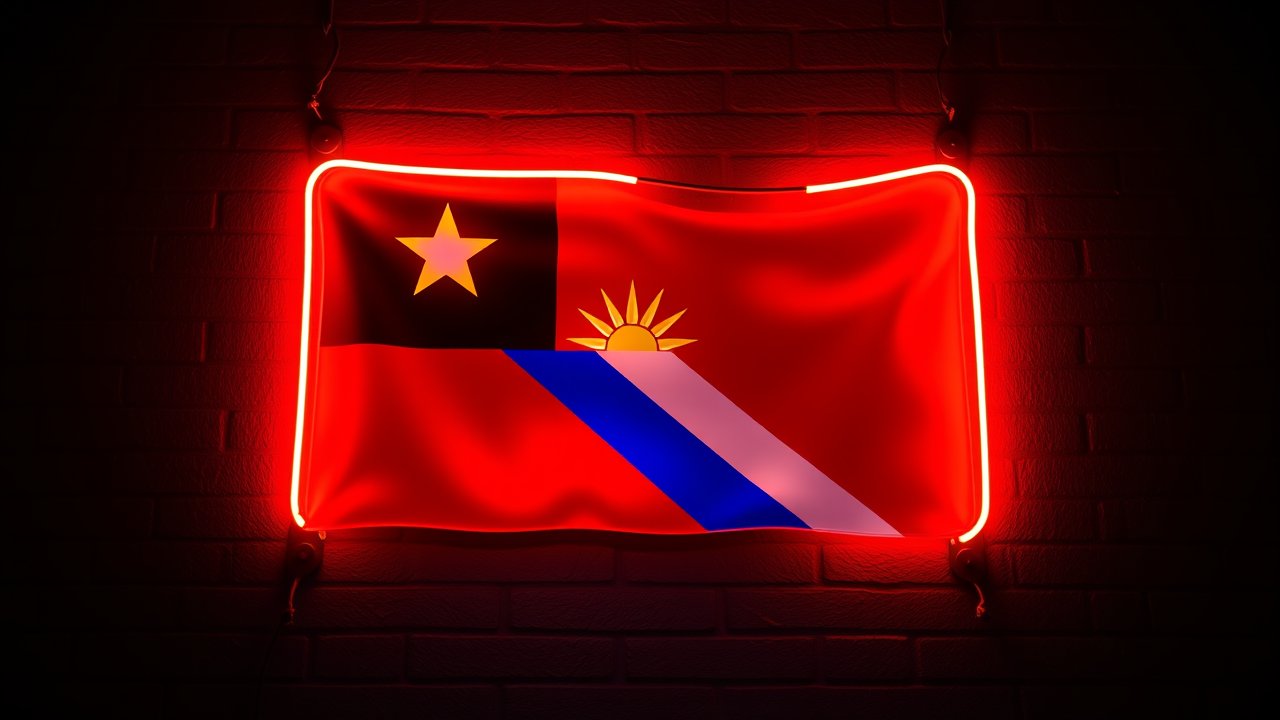 Flag of Antigua and Barbuda 🇦🇬 in neon sign style