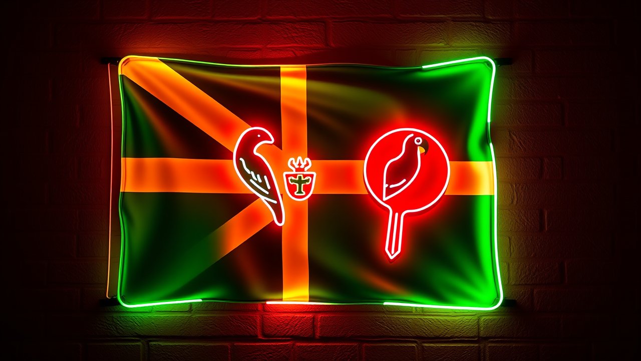 Flag of Dominica 🇩🇲 in neon sign style