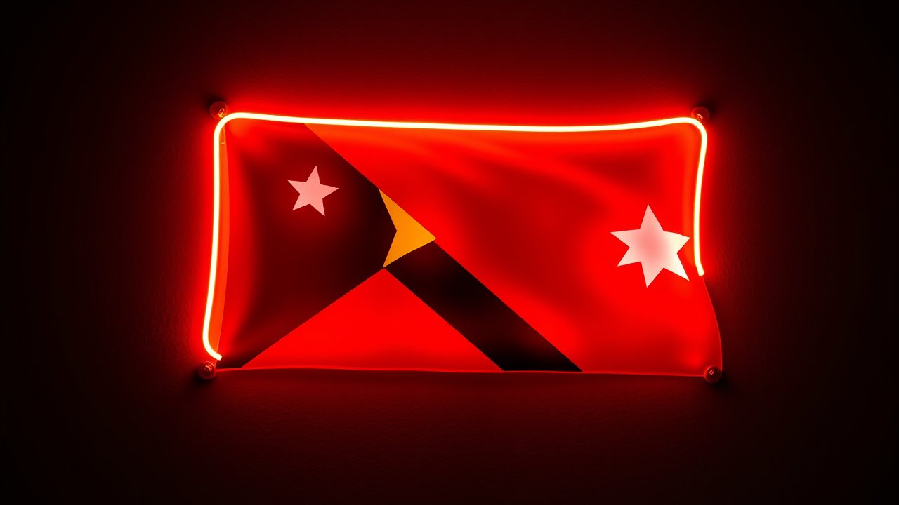 Flag of Timor Leste 🇹🇱 in neon sign style