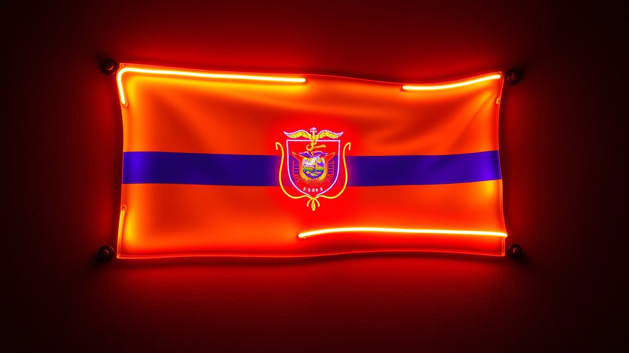 Flag of Ecuador 🇪🇨 in neon sign style