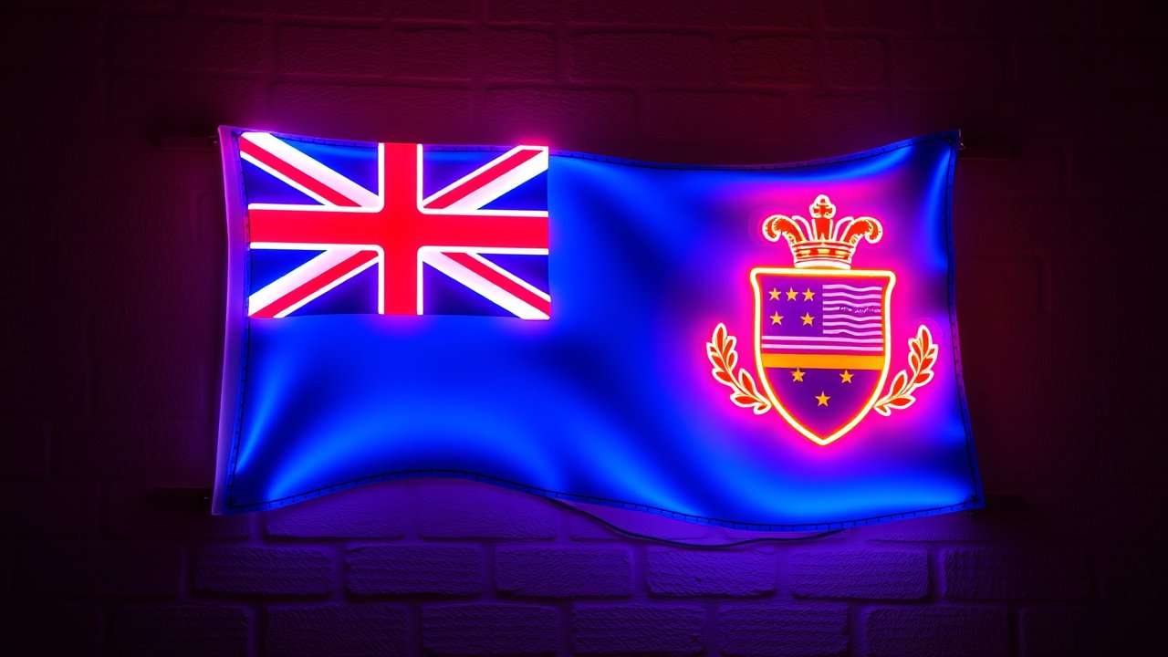 Flag of Fiji 🇫🇯 in neon sign style