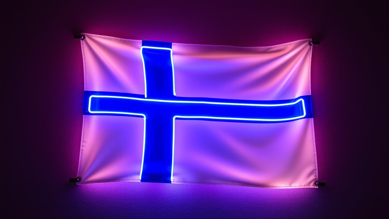 Flag of Finland 🇫🇮 in neon sign style