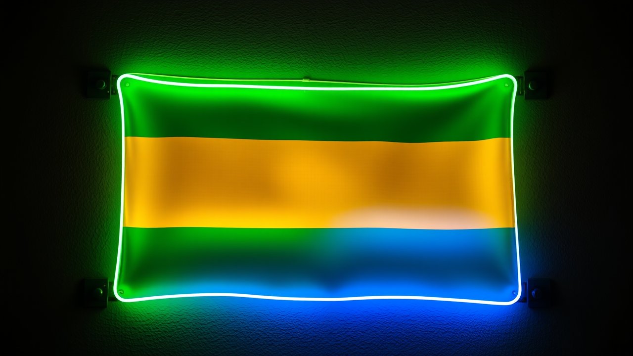 Flag of Gabon 🇬🇦 in neon sign style