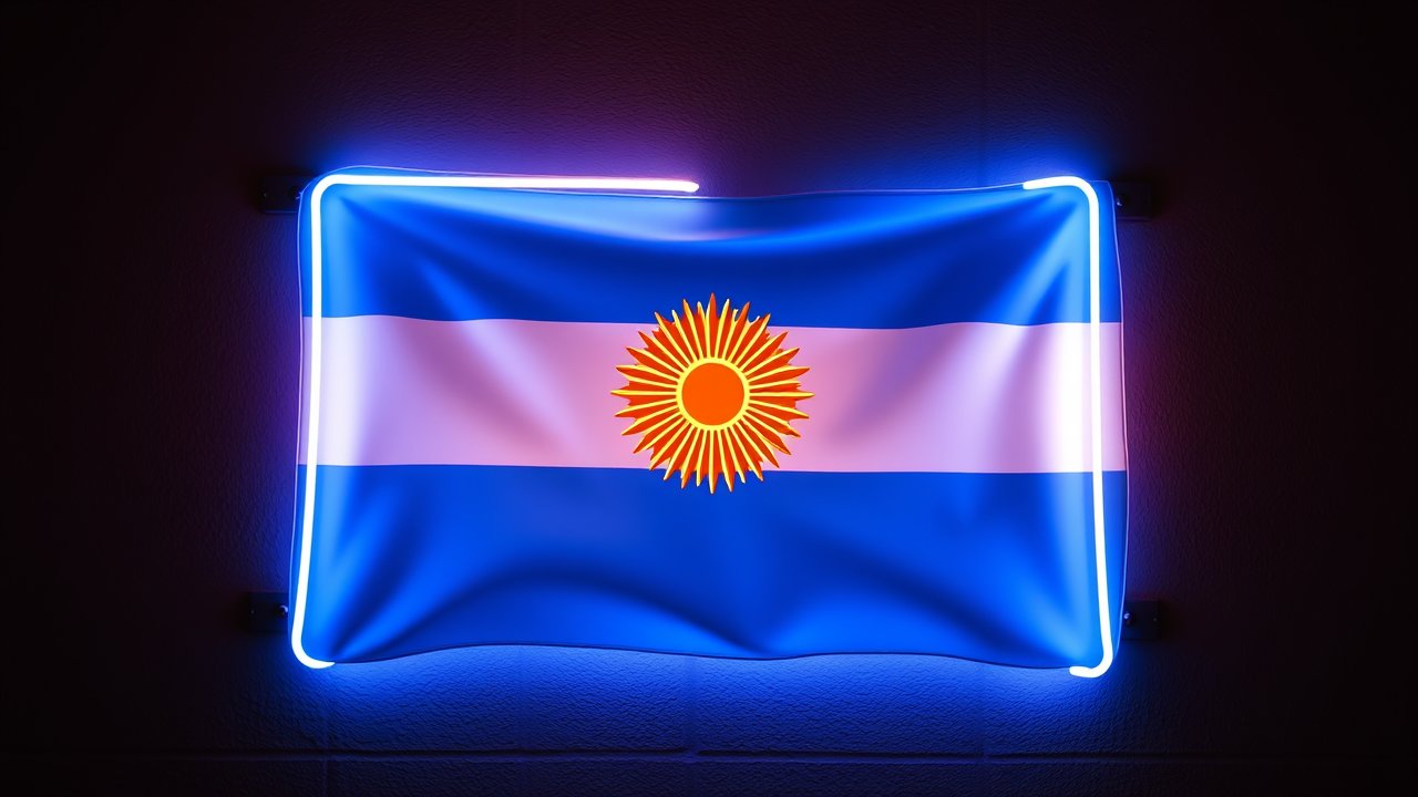 Flag of Argentina 🇦🇷 in neon sign style
