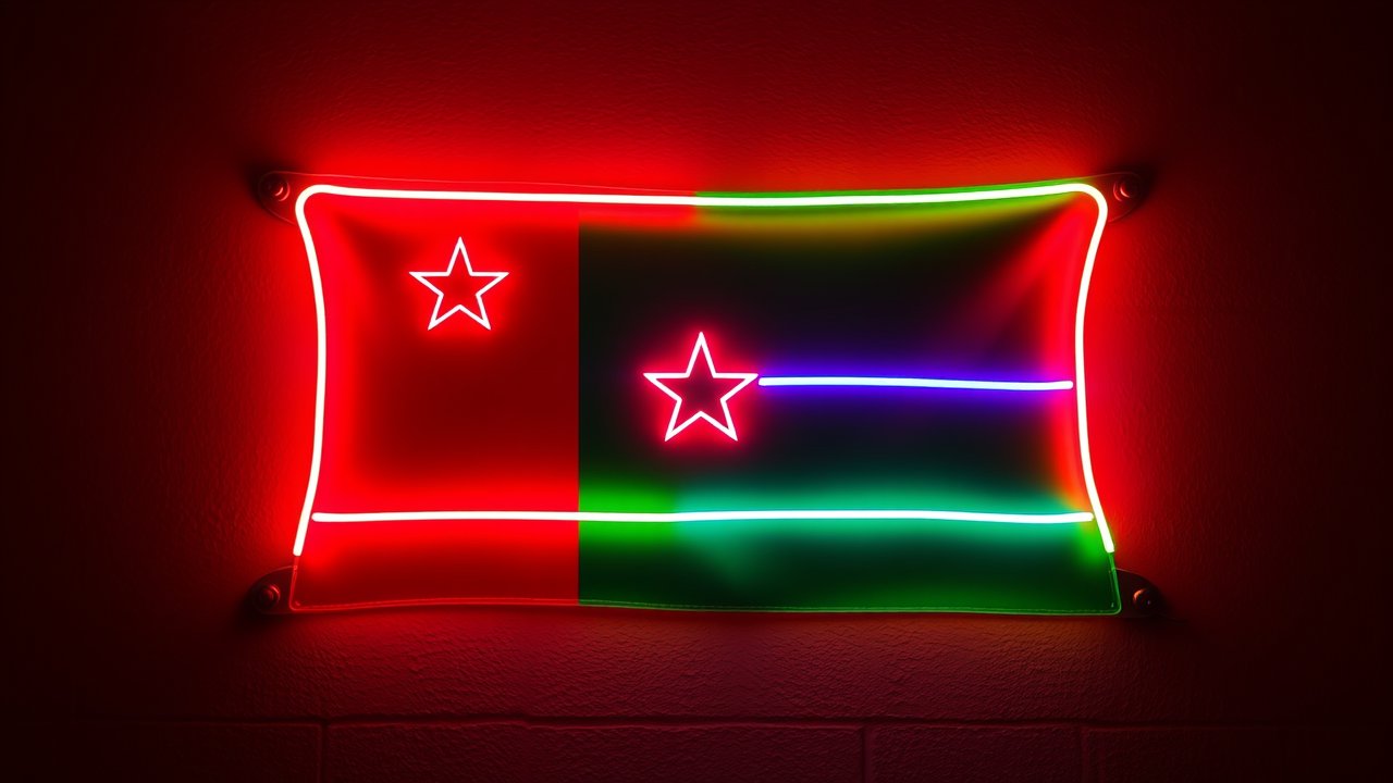 Flag of Gambia 🇬🇲 in neon sign style