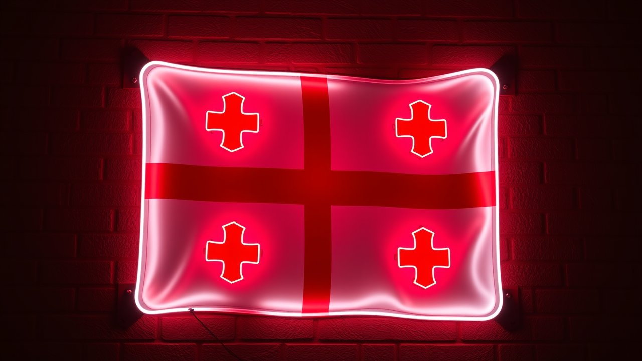 Flag of Georgia 🇬🇪 in neon sign style