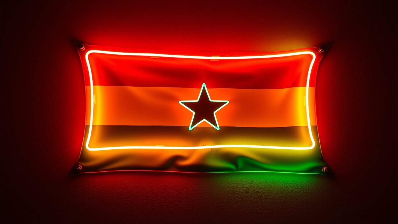 Flag of Ghana 🇬🇭 in neon sign style