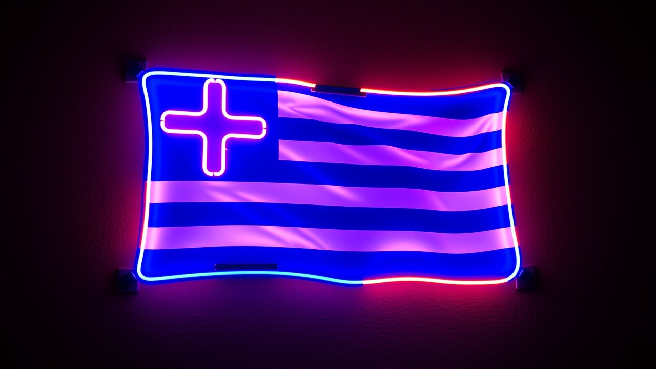 Flag of Greece 🇬🇷 in neon sign style