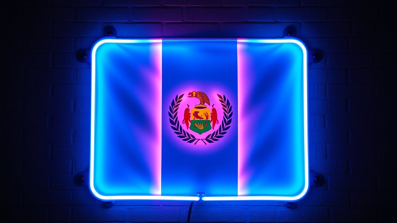 Flag of Guatemala 🇬🇹 in neon sign style