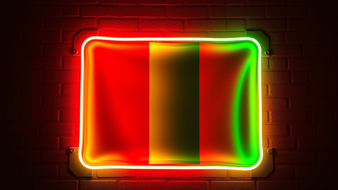 Flag of Guinea 🇬🇳 in neon sign style