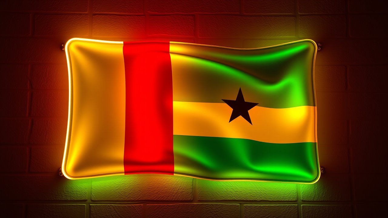 Flag of Guinea-Bissau 🇬🇼 in neon sign style