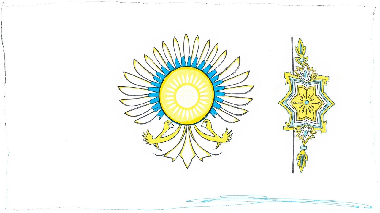 Flag of Kazakhstan 🇰🇿 in pencil sketch style