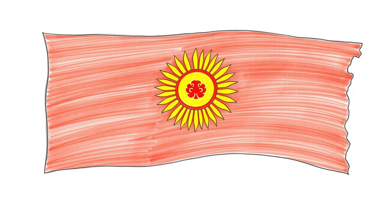 Flag of Kyrgyzstan 🇰🇬 in pencil sketch style