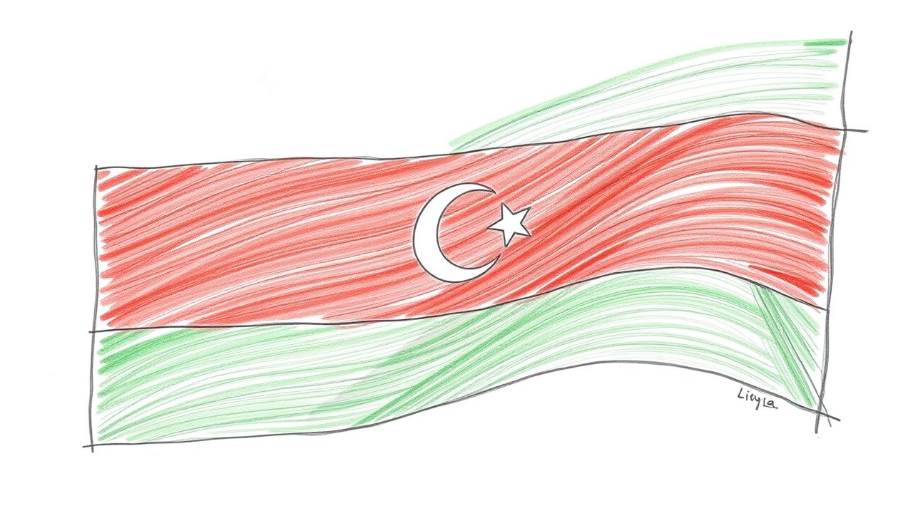 Flag of Libya 🇱🇾 in pencil sketch style