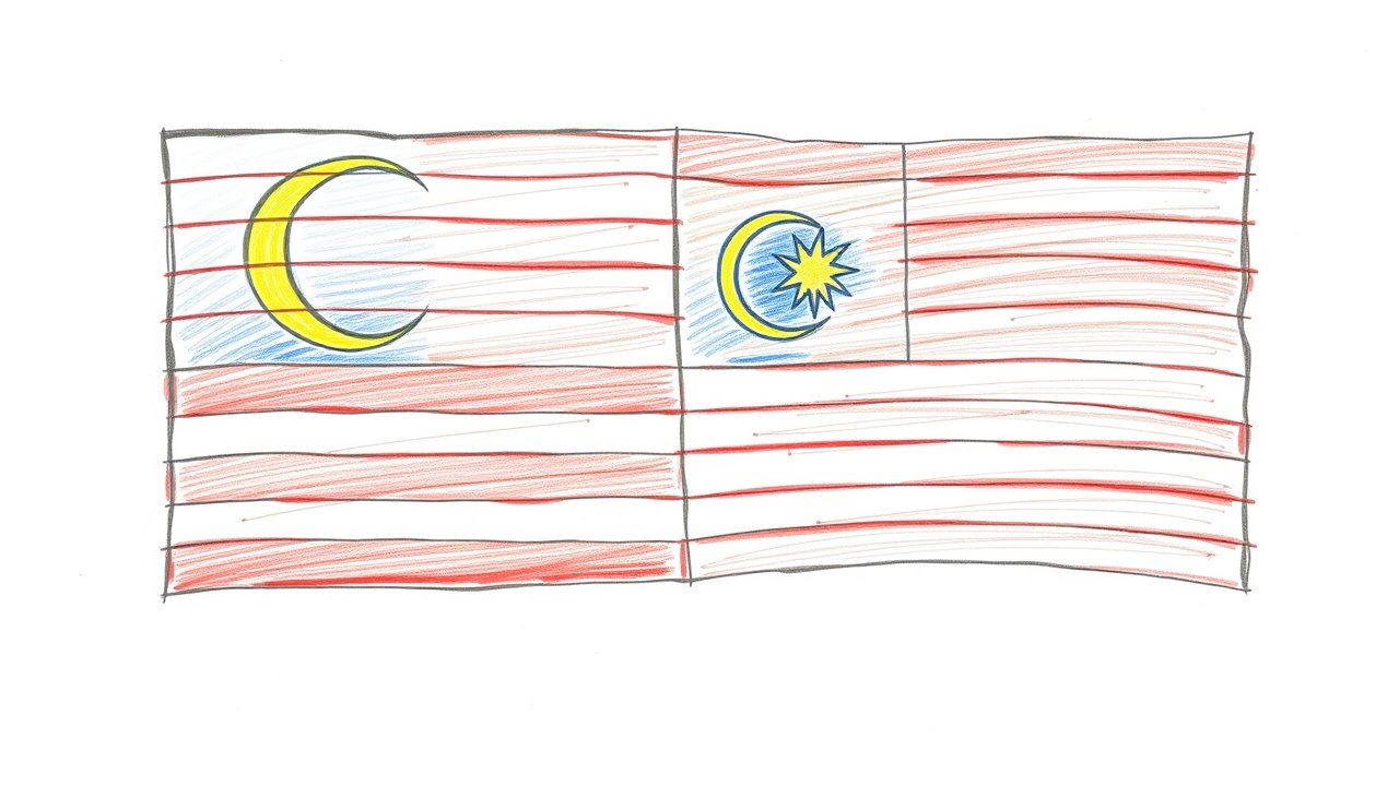 Flag of Malaysia 🇲🇾 in pencil sketch style