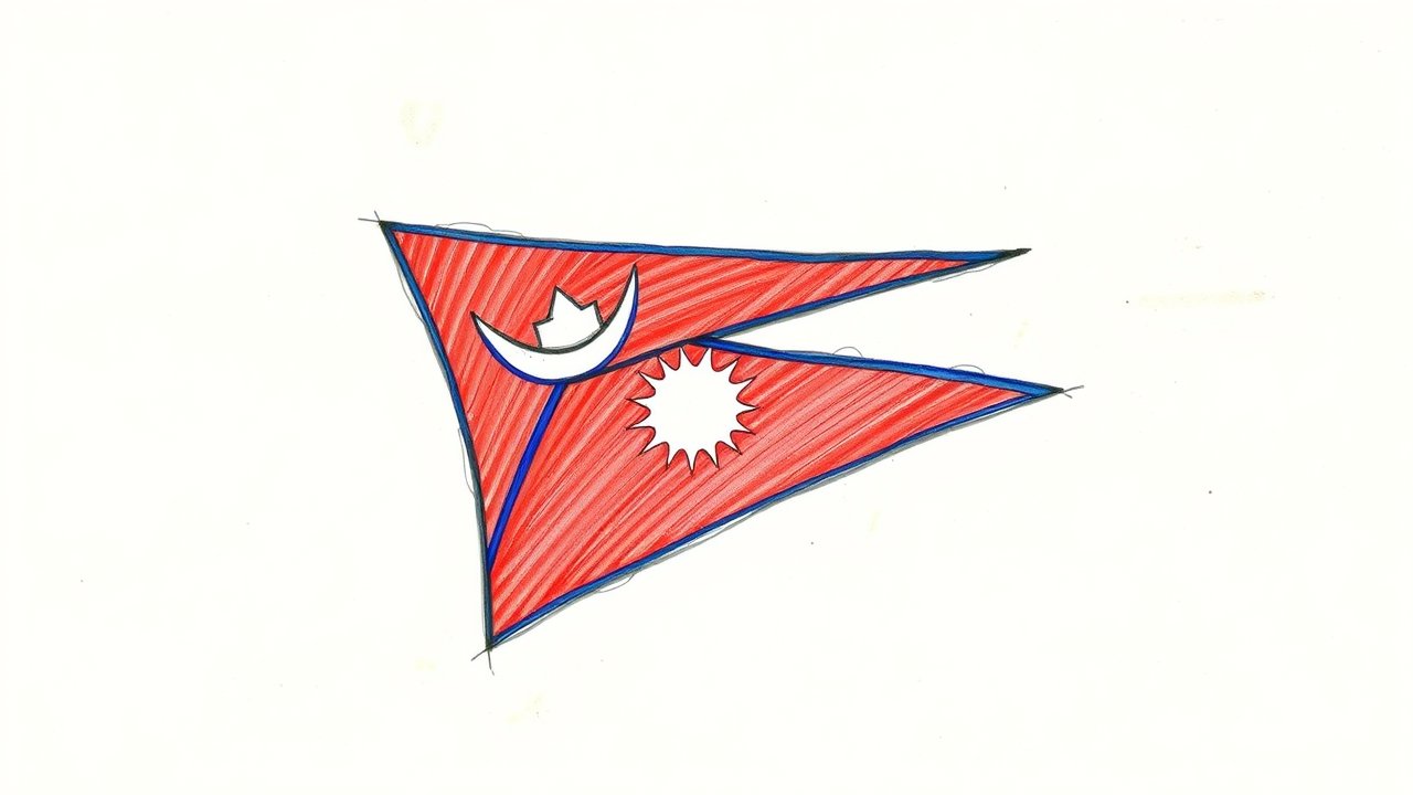 Flag of Nepal 🇳🇵 in pencil sketch style