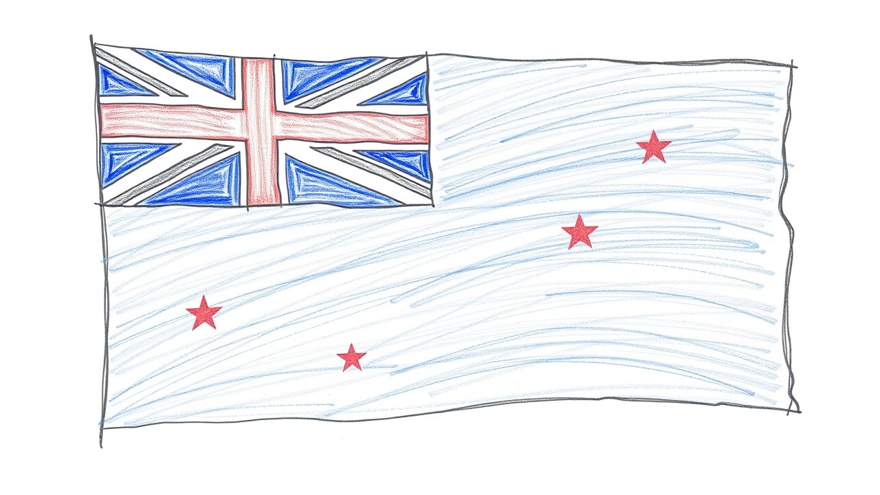 Flag of New Zealand 🇳🇿 in pencil sketch style