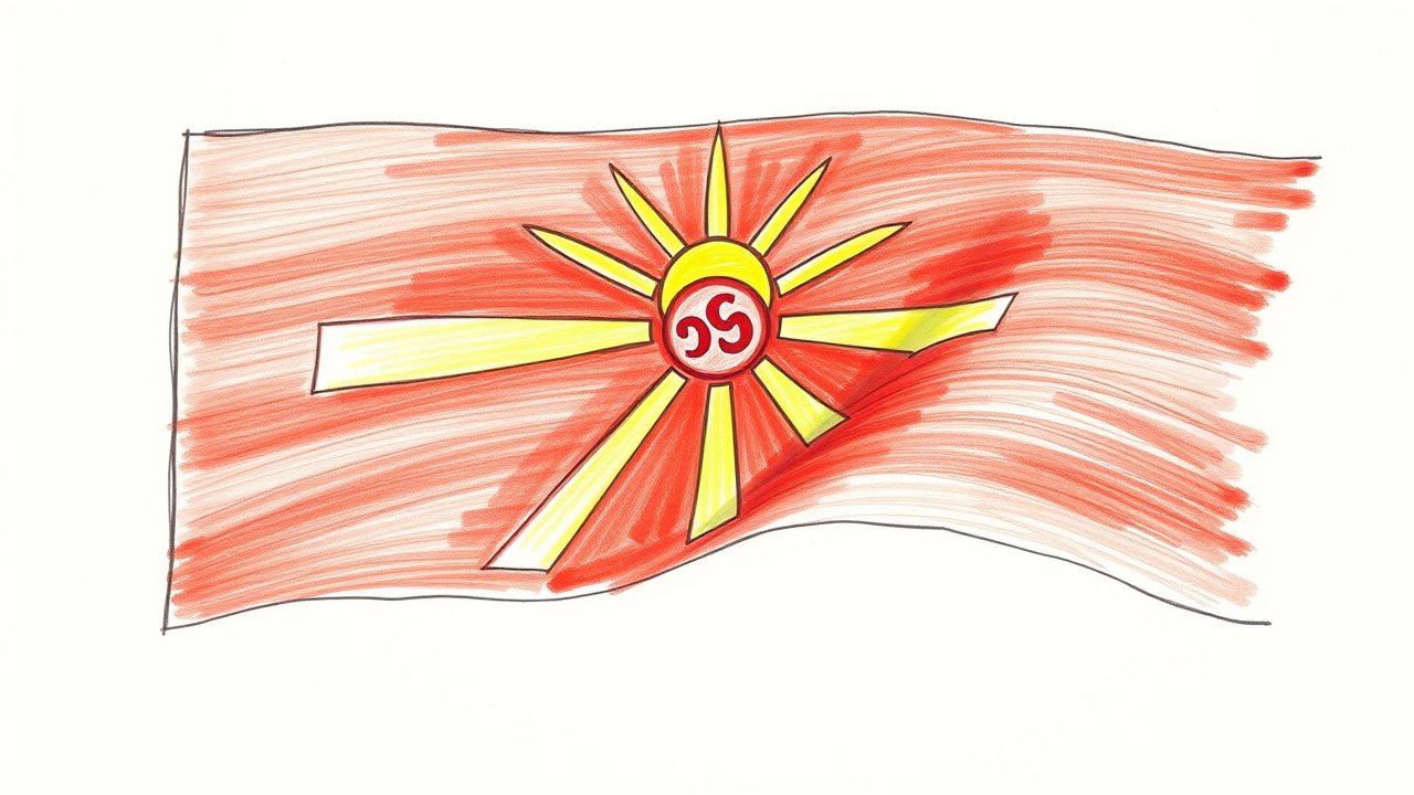 Flag of North Macedonia 🇲🇰 in pencil sketch style