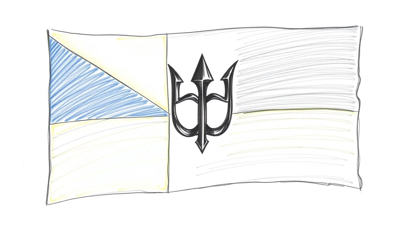 Flag of Barbados 🇧🇧 in pencil sketch style