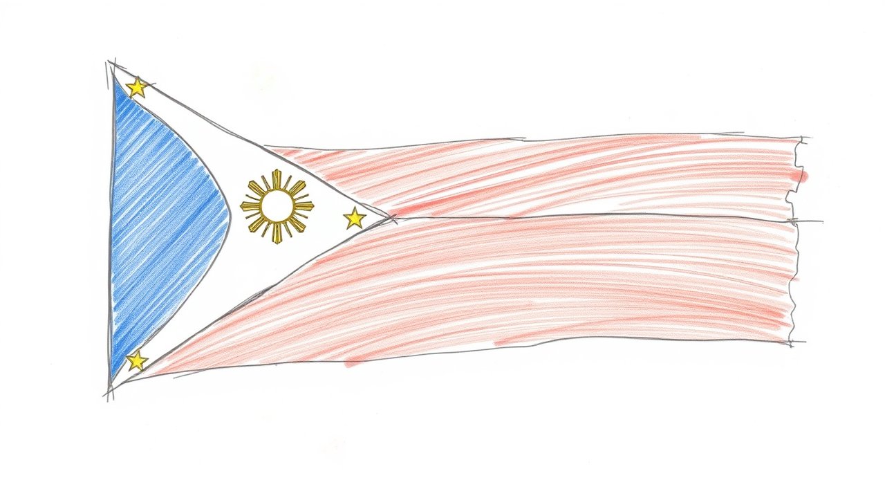 Flag of Philippines 🇵🇭 in pencil sketch style