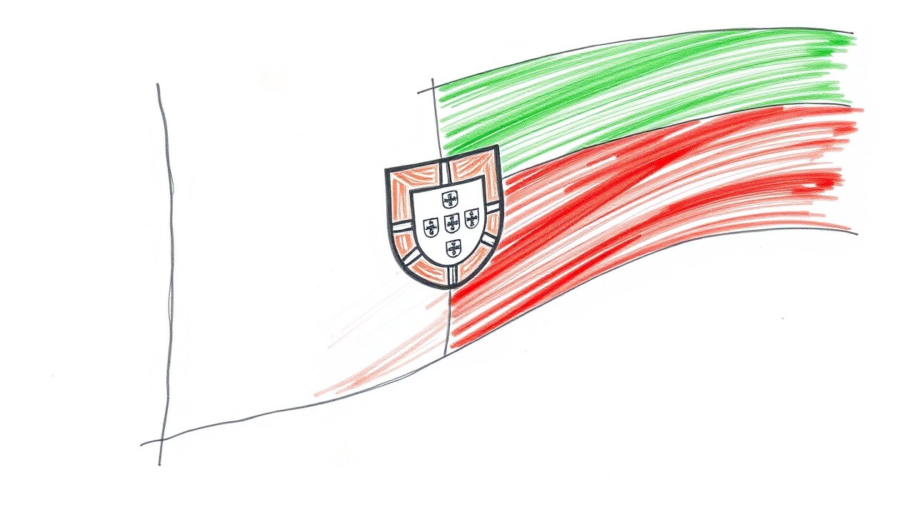 Flag of Portugal 🇵🇹 in pencil sketch style