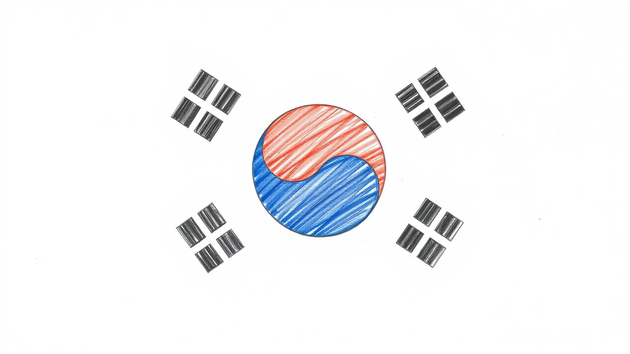 Flag of South Korea 🇰🇷 in pencil sketch style