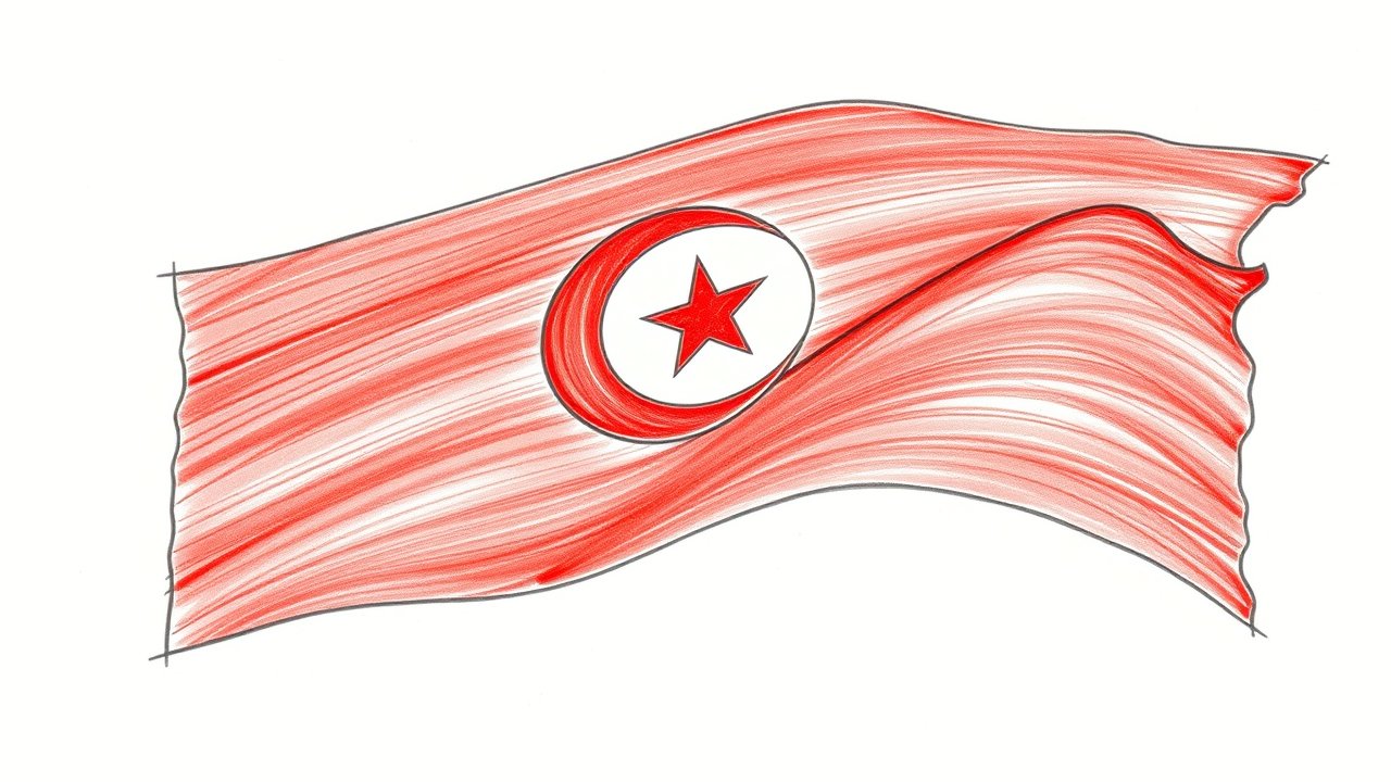Flag of Tunisia 🇹🇳 in pencil sketch style