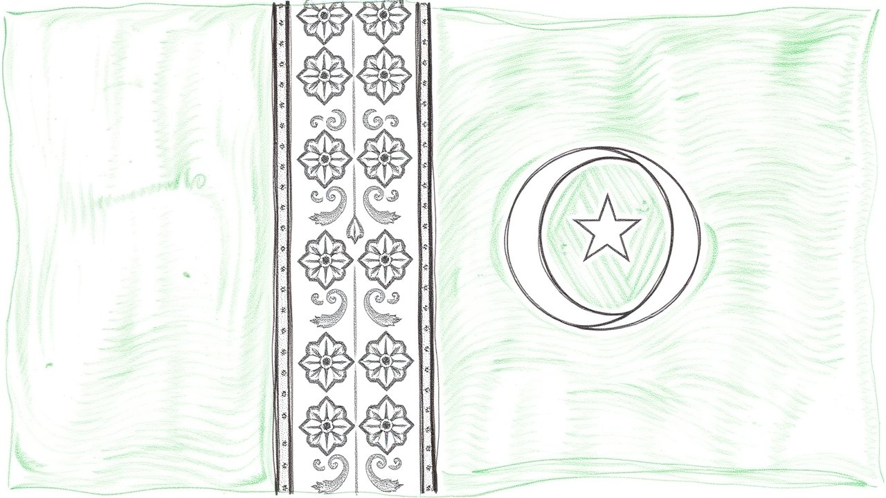 Flag of Turkmenistan 🇹🇲 in pencil sketch style