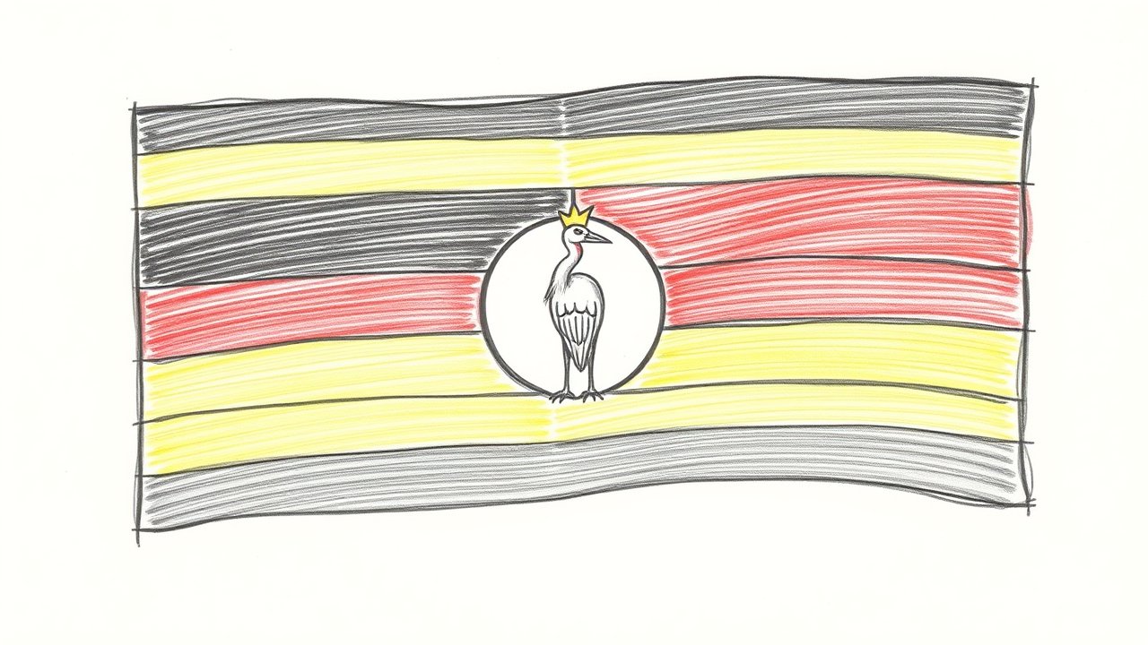 Flag of Uganda 🇺🇬 in pencil sketch style