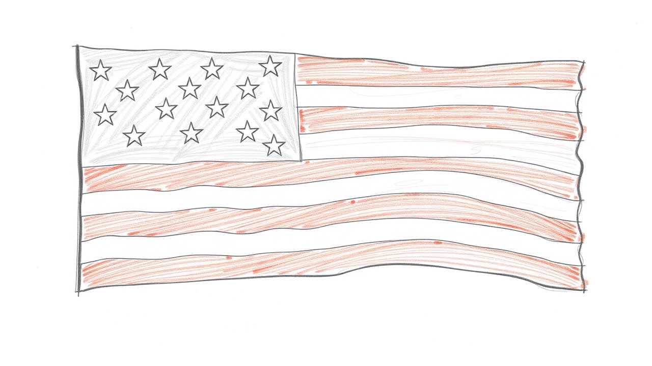 Flag of United States 🇺🇸 in pencil sketch style