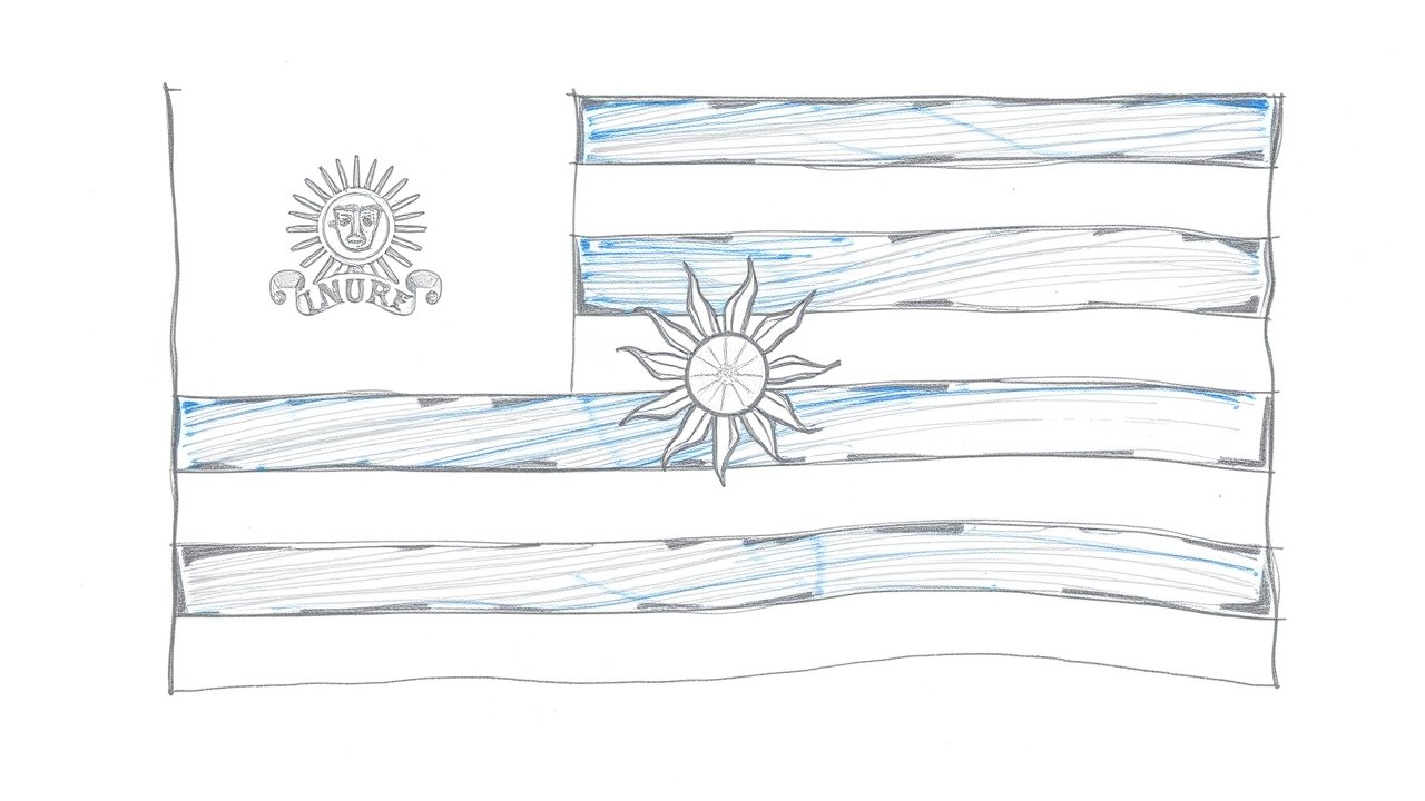Flag of Uruguay 🇺🇾 in pencil sketch style