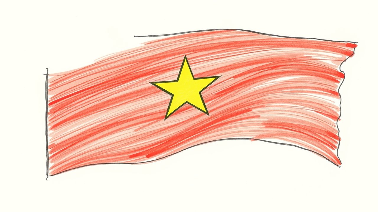 Flag of Vietnam 🇻🇳 in pencil sketch style