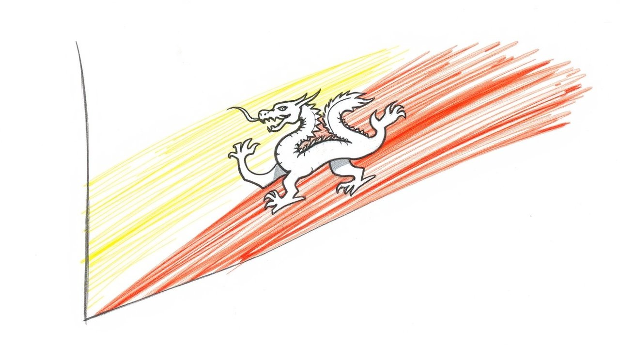 Flag of Bhutan 🇧🇹 in pencil sketch style