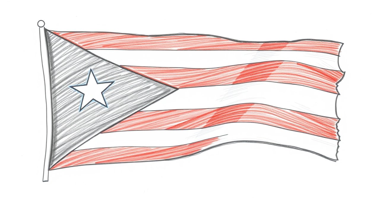Flag of Puerto Rico 🇵🇷 in pencil sketch style