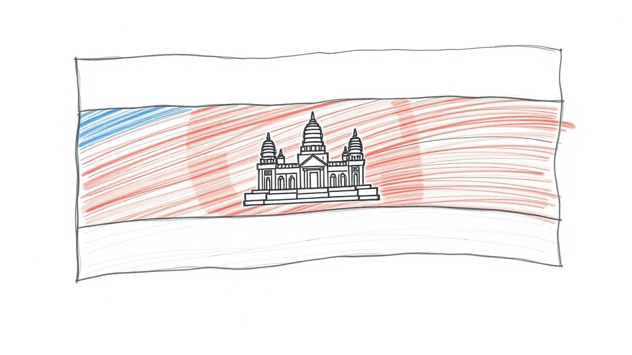 Flag of Cambodia 🇰🇠in pencil sketch style