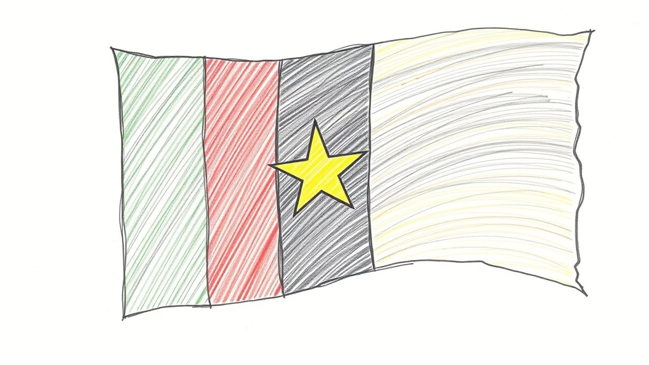 Flag of Cameroon 🇨🇲 in pencil sketch style