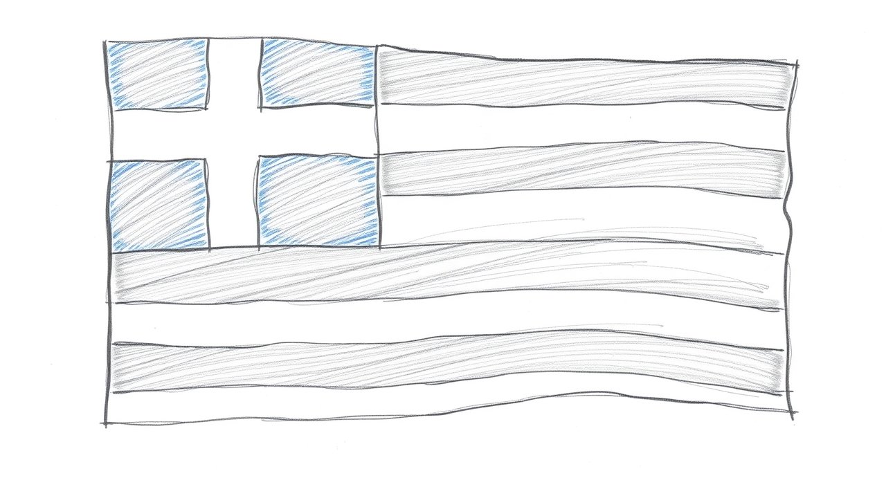 Flag of Greece 🇬🇷 in pencil sketch style