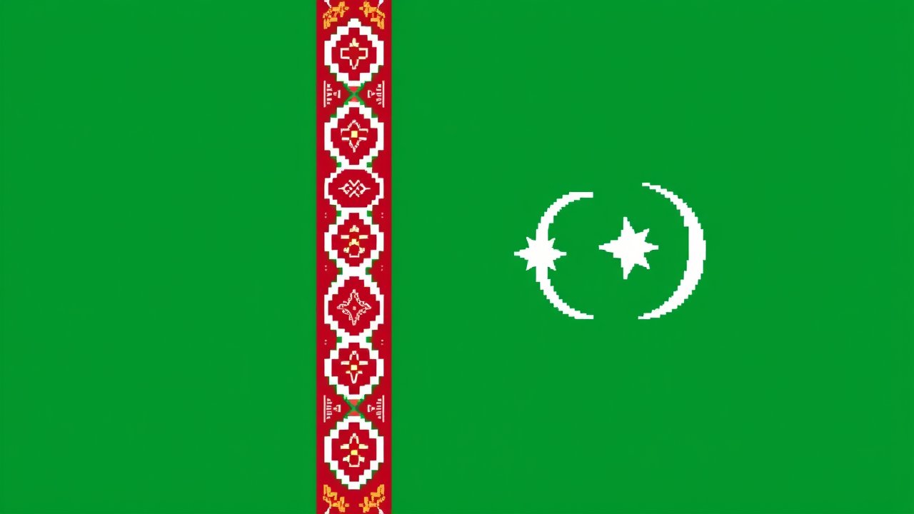 Flag of Turkmenistan 🇹🇲 in pixel art style