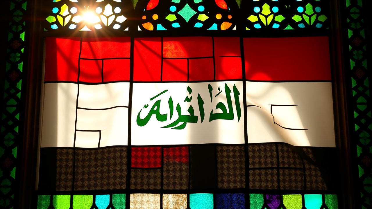 Flag of Iraq 🇮🇶 in stained glass style
