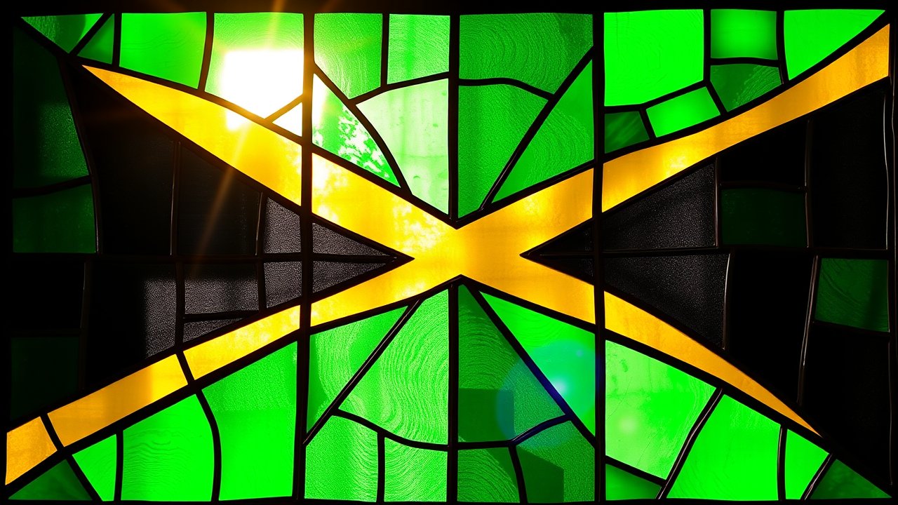 Flag of Jamaica 🇯🇲 in stained glass style