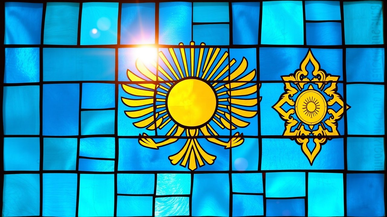 Flag of Kazakhstan 🇰🇿 in stained glass style