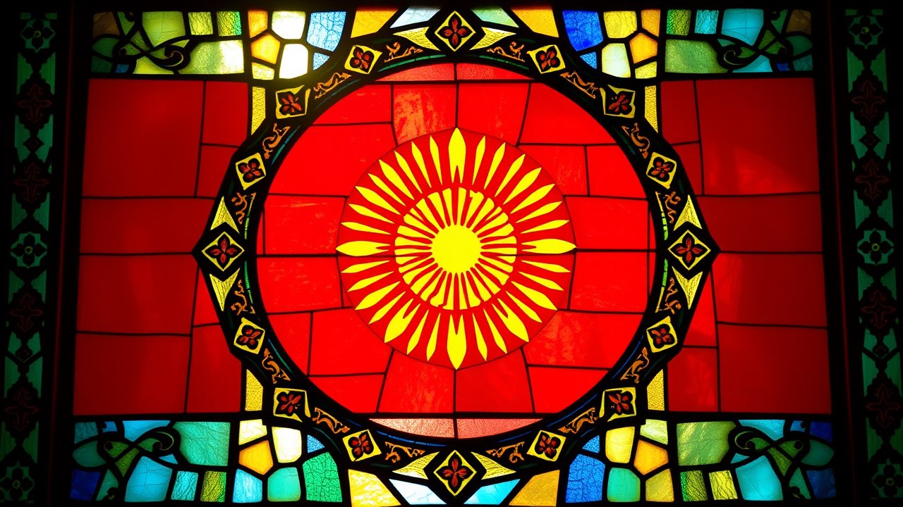 Flag of Kyrgyzstan 🇰🇬 in stained glass style