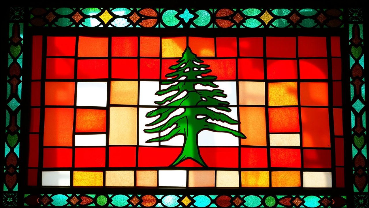 Flag of Lebanon 🇱🇧 in stained glass style