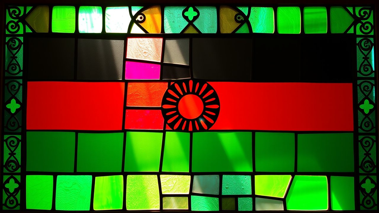Flag of Malawi 🇲🇼 in stained glass style