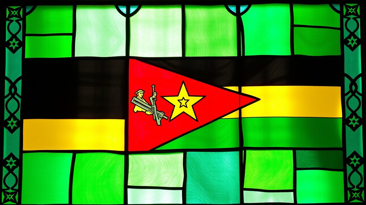 Flag of Mozambique 🇲🇿 in stained glass style